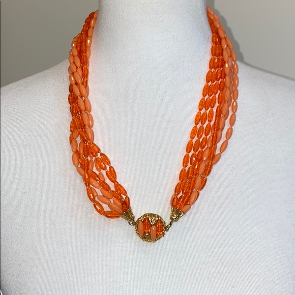 Eight Strand Necklace Shades of Orange Necklace Vintage - Picture 3 of 10